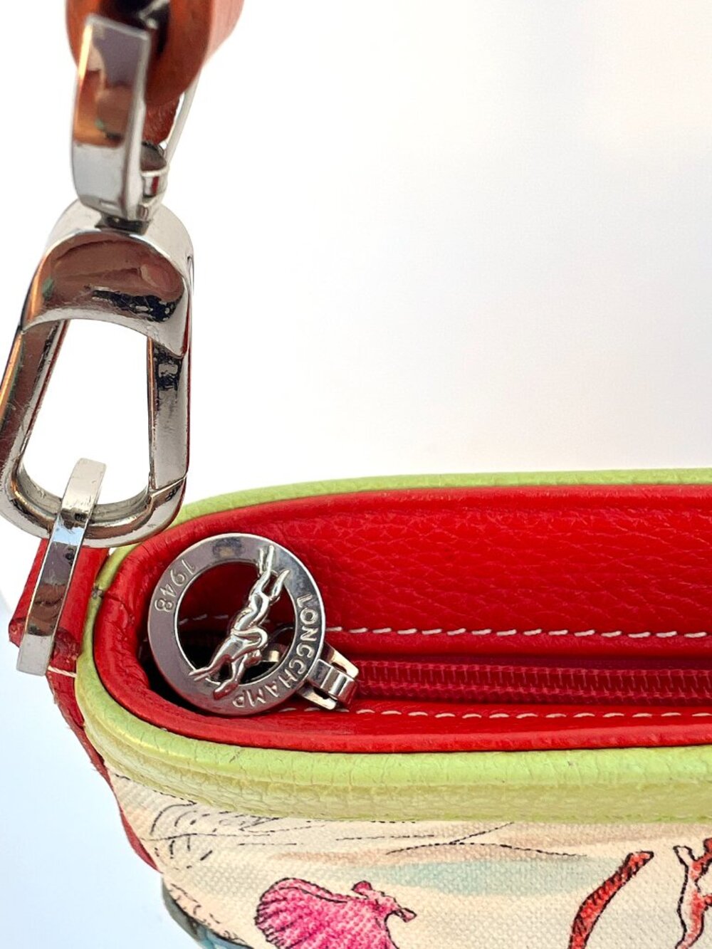 Longchamp Nautical Coastal Marine Coral Print Leather Shoulder Bag - Picture 3 of 13